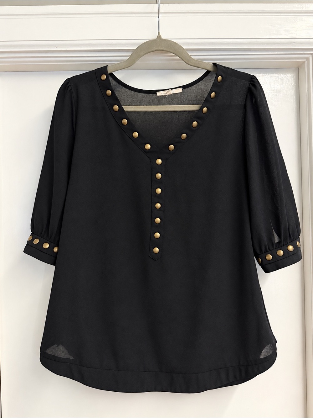 41 Hawthorn Black Blouse with Gold Stud Accents, Size M